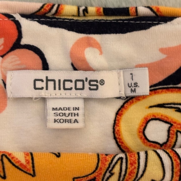 Chico's Orange and Yellow Floral Short Sleeve Tee - Picture 2 of 8